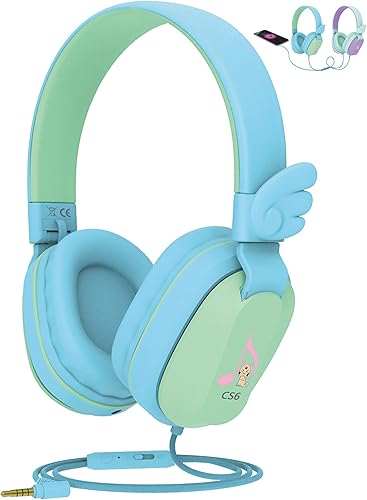 Miniatura 8 de Riwbox Auriculares para niños con cable, sonido estéreo CS6 plegables para niños sobre la oreja con micrófono y control de volumen, compatibles con