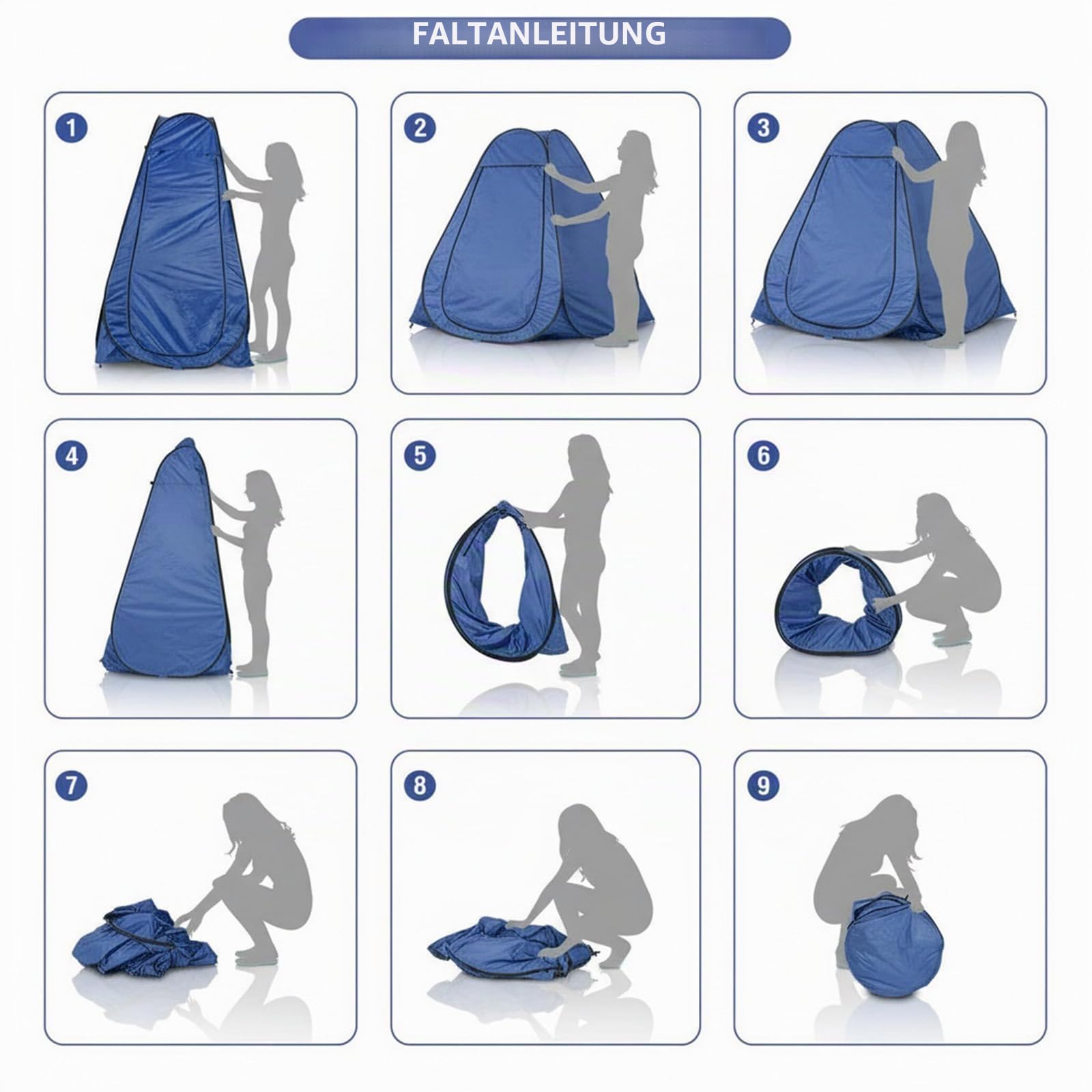 Pop-Up Duschzelt 1 Person – Camping Toilettenzelt & Umkleidekabine mit Tragetasche – Leicht & Tragbar – Inkl. 4 Heringen, 4 Abspannleinen – 190x120 cm – Für Camping, Strand & Outdoor – Von Campingwise