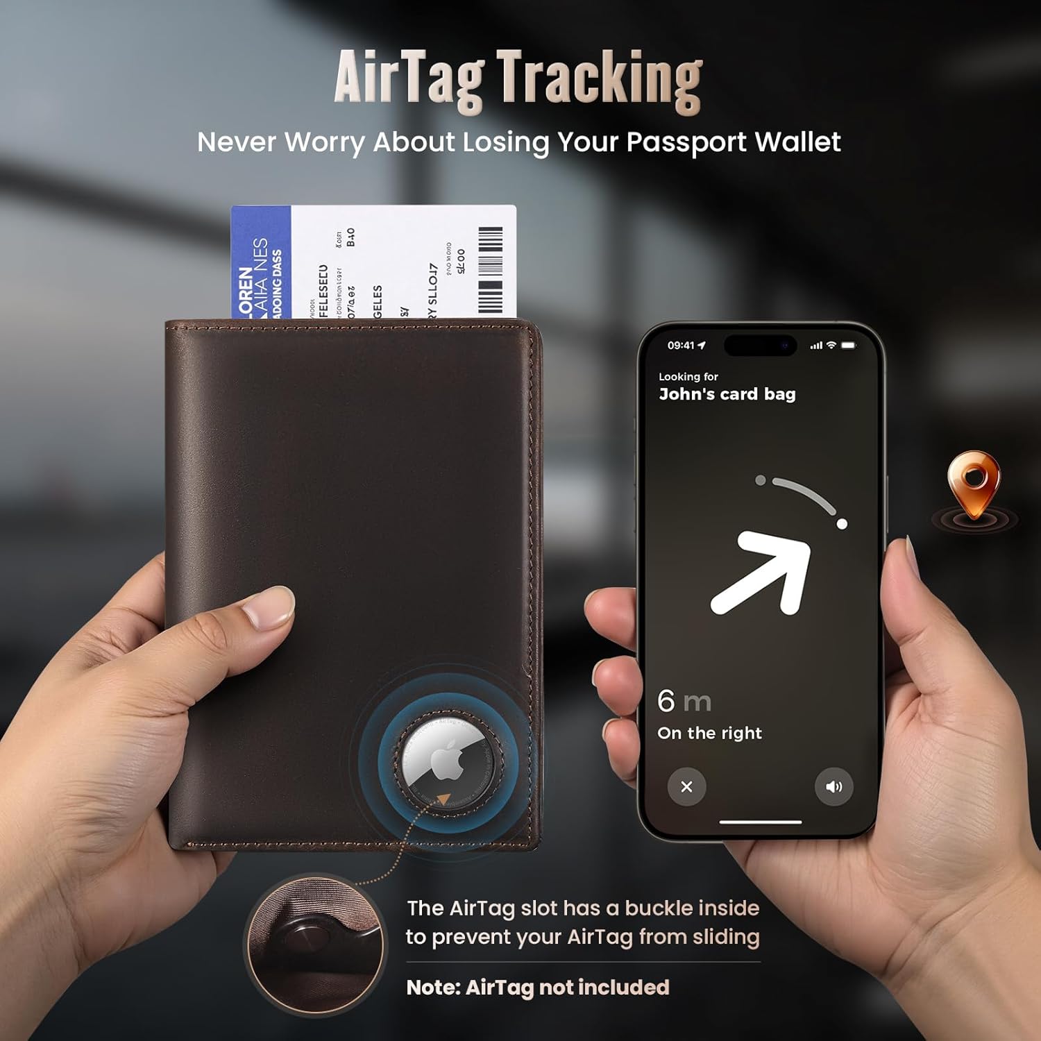 Luxury RFID Blocking Genuine Leather Passport Holder Passport Wallet for Travel (Crazy Horse Brown with AirTag Slot) - Image 3
