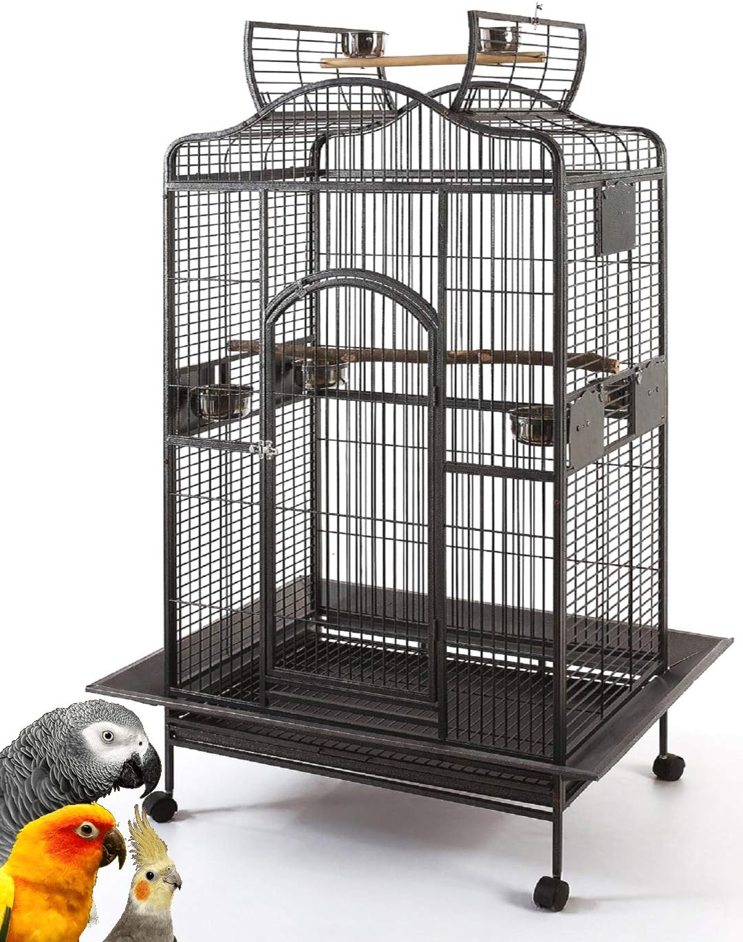 Extra Large Wrought Iron Open/Close Play Top Bird Parrot Cage, Include Metal Seed Guard Solid Metal Feeder Nest Doors Overall Dimensions: 35.25" Wx29.5"x62"H(with Seed Skirt)