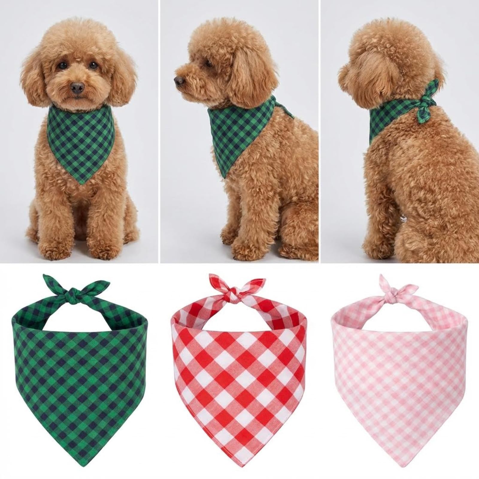 Dog Bandanas 1 Pack; Cotton Linen Red Bandana Checkered for Large Dogs; Soft Breathable Dog Accessories; Holiday Dog Apparel & Accessories — view 5