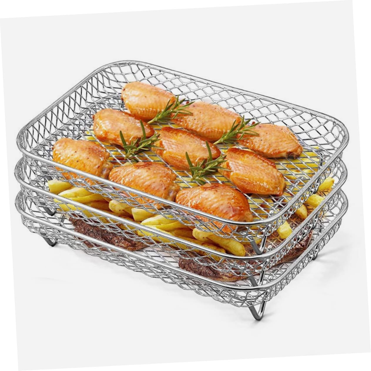 Air Fryer Stackable Rack Stainless Steel 3 Tier Trays Xmas