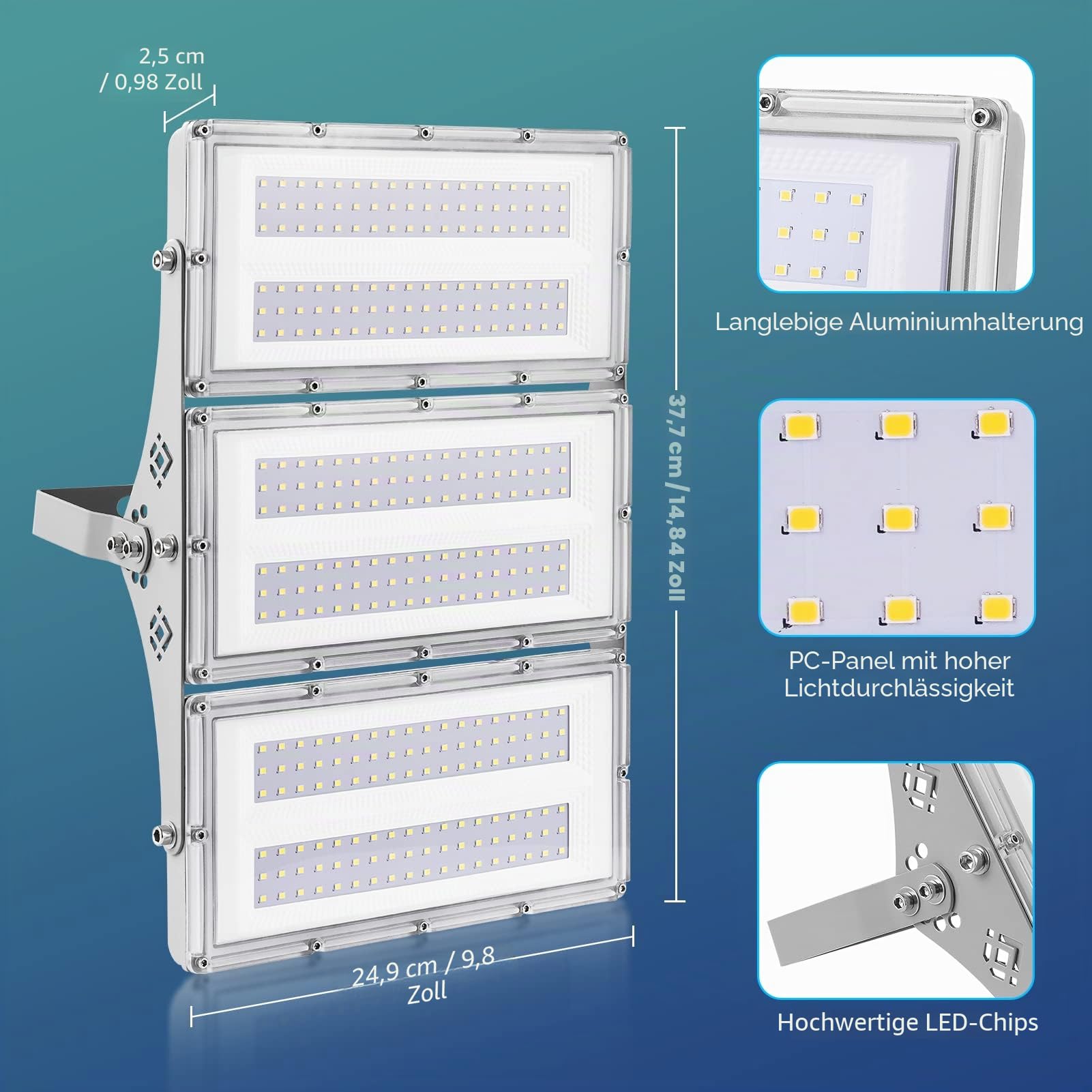 Viugreum Upgrade 300W Led Strahler24000LM Strahler Außen IP65 Aussenstrahler 6500K Fluter Kaltweiss Scheinwerfer Außenstrahler Flutlicht mit 50cm Cable fur Hinterhof Auffahrt Garage Flur
