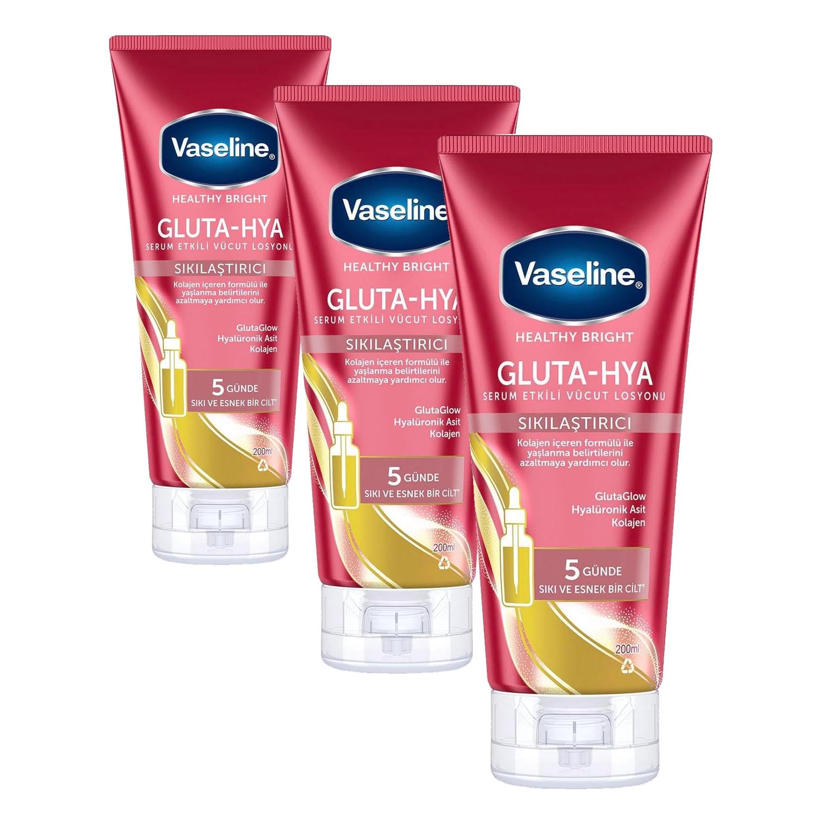 Vaseline Gluta-Hya Serum Etkili Vücut Losyonu, Sıkılaştırıcı, 200 Mililitre (3 paketi)
