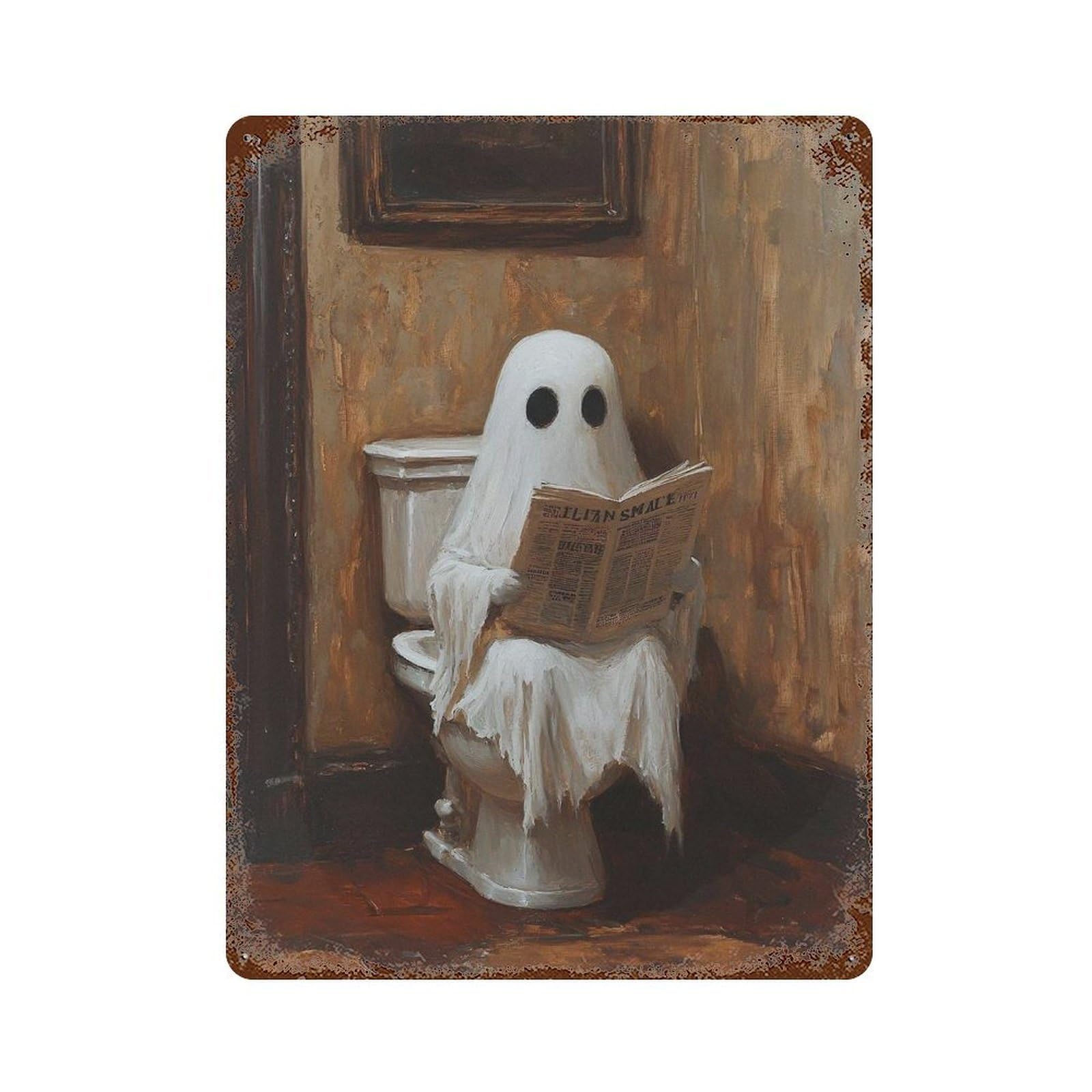 xiaoxiaoshen Ghost Reading Newspaper on Toilet Wall Decor Art Metal Tin Poster Modern Home Decor Art Home Bar Shop Decorations Vintage Sign 40x30cm