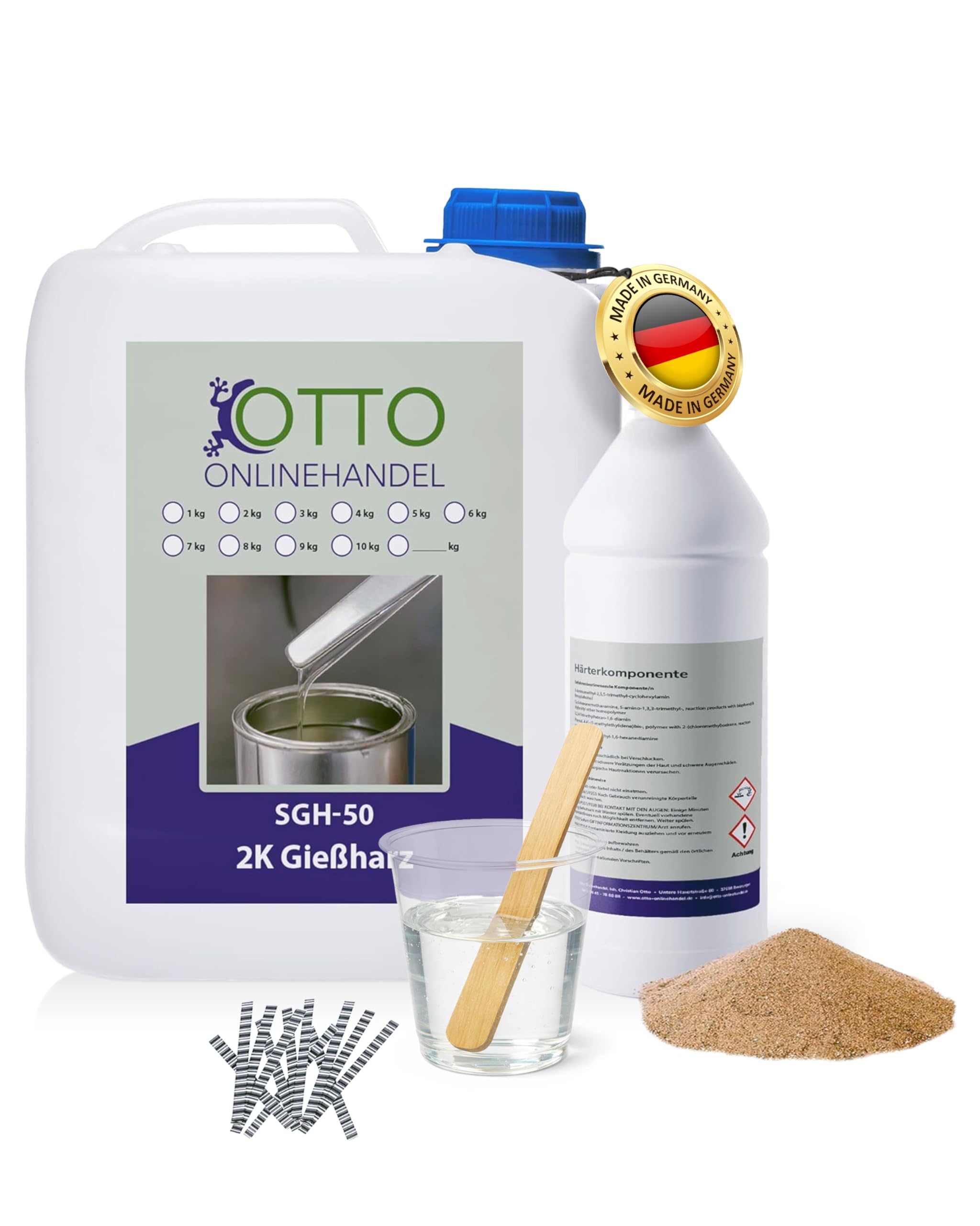 SGH-50 Gießharz (1,5 kg) Set zum Estrich reparieren (inkl. Estrichklammern und Quarzsand) farbloses 2K Epoxidharz Injektionsharz Vergussmasse Laminierharz zum Risse verharzen