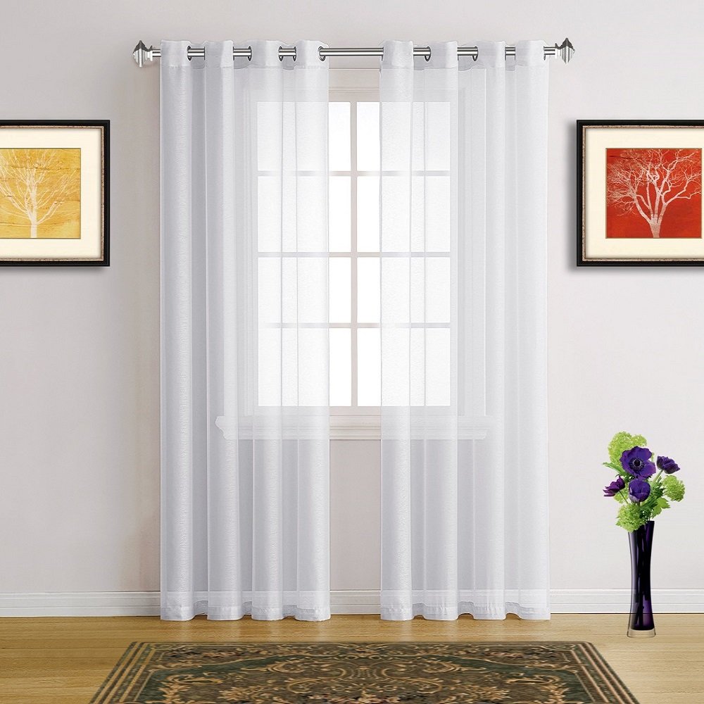 Warm Home Designs Pair of 2 Extra Long Size 54" (Width) x 120" (Length) Bright White Sheer Window Curtains. 2 Elegant Voile Panel Drapes are 108 Inch Wide Total - K White 120"