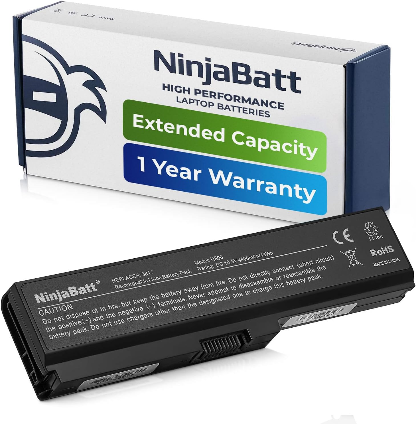 NinjaBatt Battery for Toshiba C660 PA3817U-1BRS L750 L755 A660 L655 L650 L670 C650 P750 PA3817U-1BAS L750D L755D PA3819U-1BRS A665 L775 L655D - High Performance [6 Cells/4400mAh/48Wh]