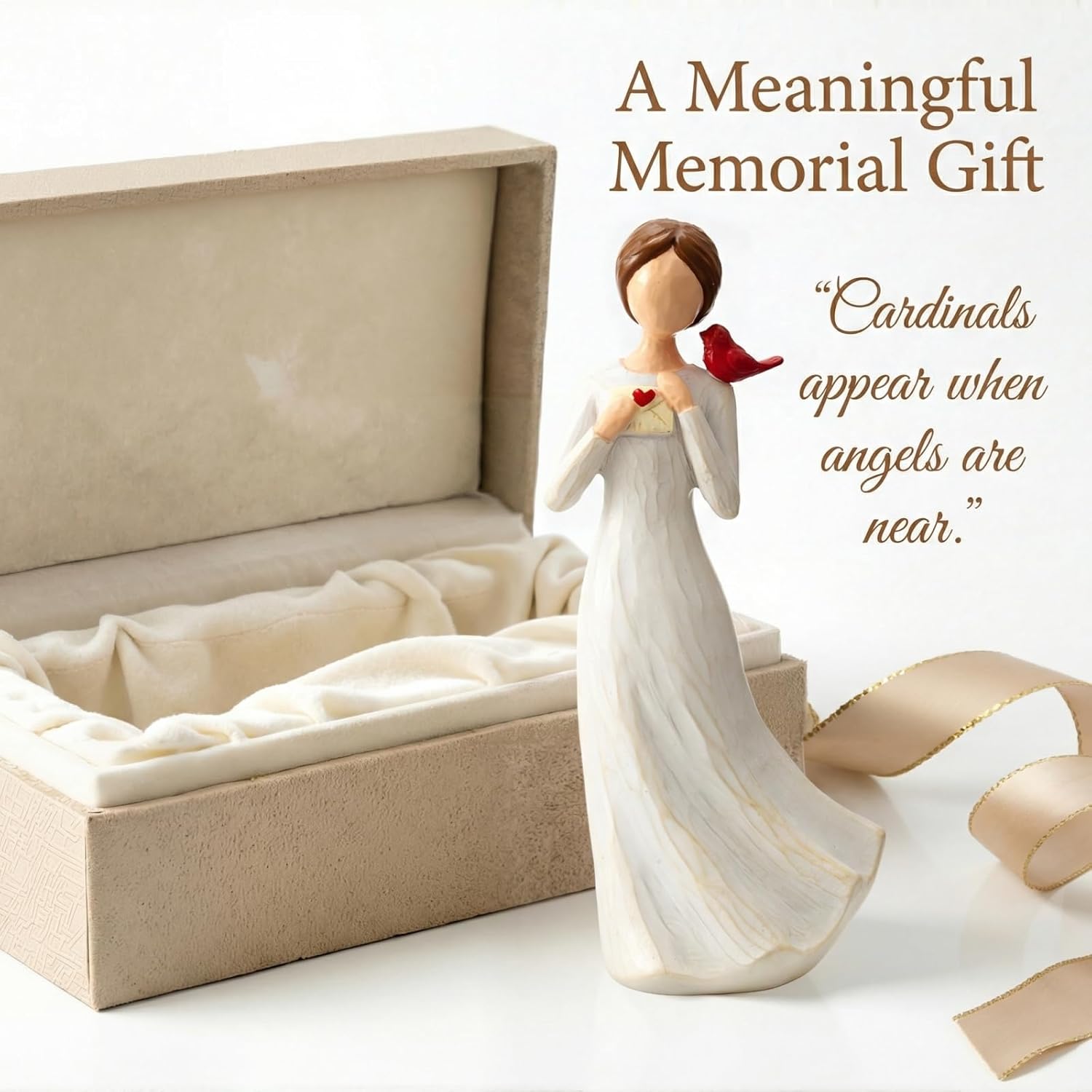 Hand-Painted Memorial Angel Figurine with Red Cardinal & Love Letter - 6.2 Inch Resin Statue for Sympathy, Bereavement, and Friendship - Thinking of You Home Decor Gift for Mom, Grandma, Women