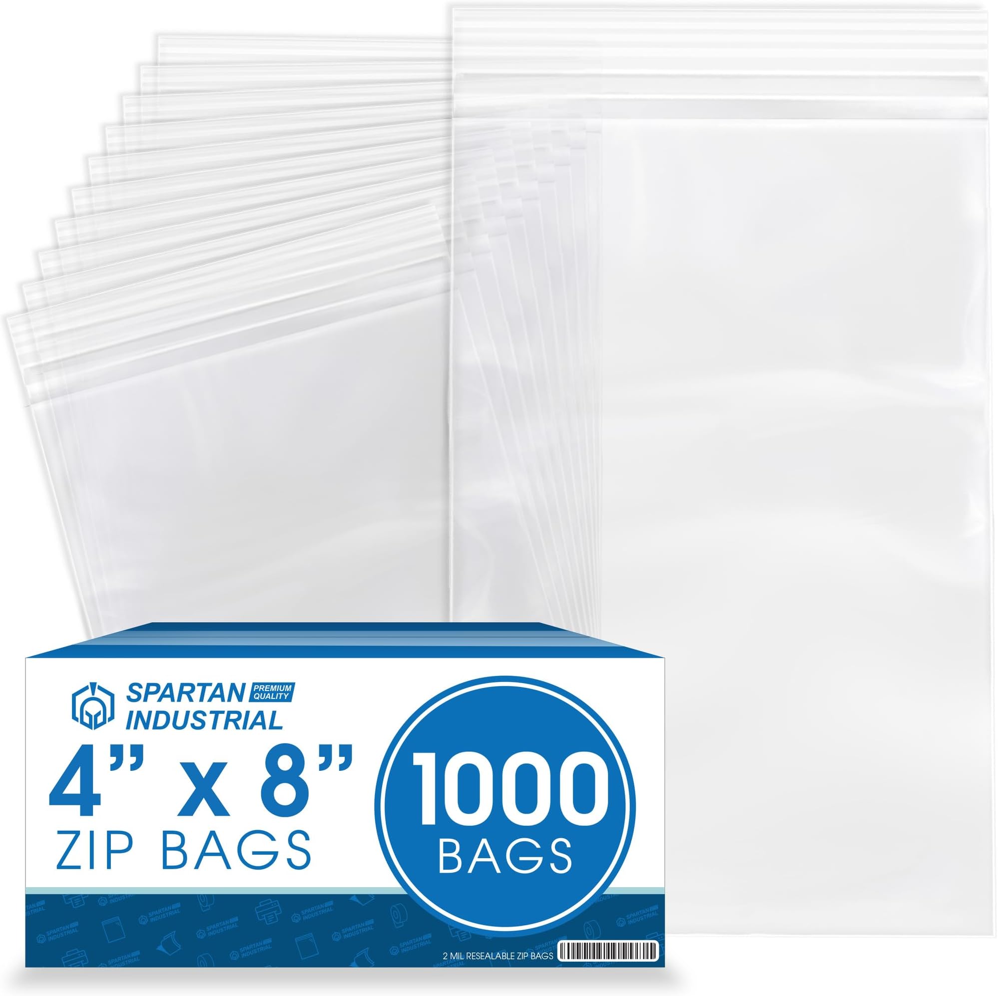 4” X 8” (1000 Count) 2 Mil Clear Reclosable Zip Plastic Poly Bags with Resealable Lock Seal Zipper