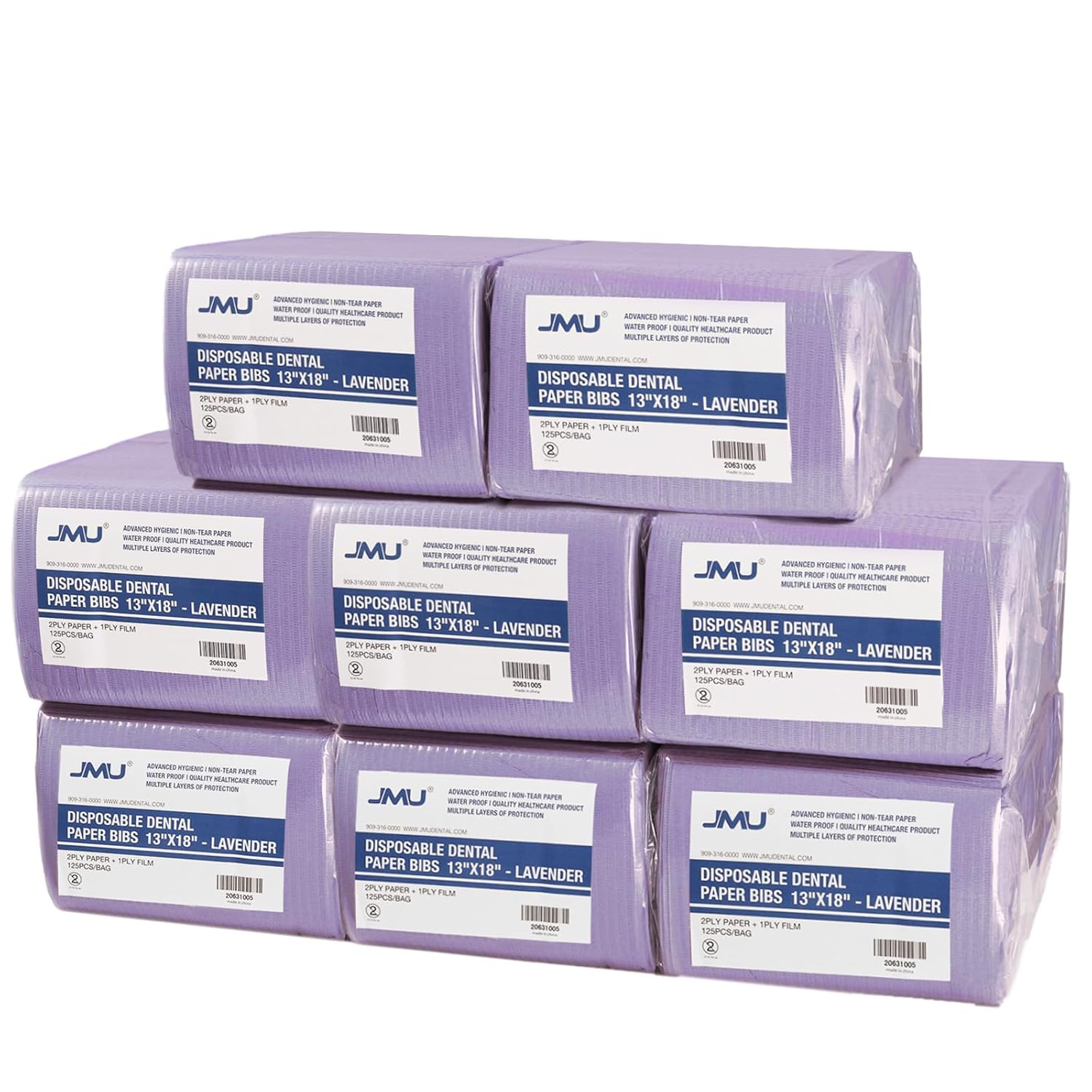 JMU Dental Bibs Disposable 1000, 2-Ply Tissue 1-Ply Film, Purple Dental Bibs Bulk, 13" x 18" Tattoo Bibs Medical Tray Covers（8 Bags of 125)