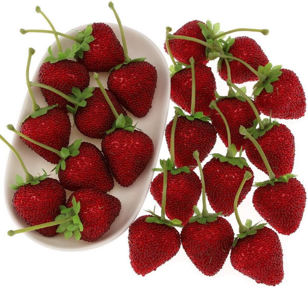 Gresorth 20pcs Artificial Lifelike Strawberry Decoration Fake Fruit for Home Kitchen Party Christmas DIY Photography Props