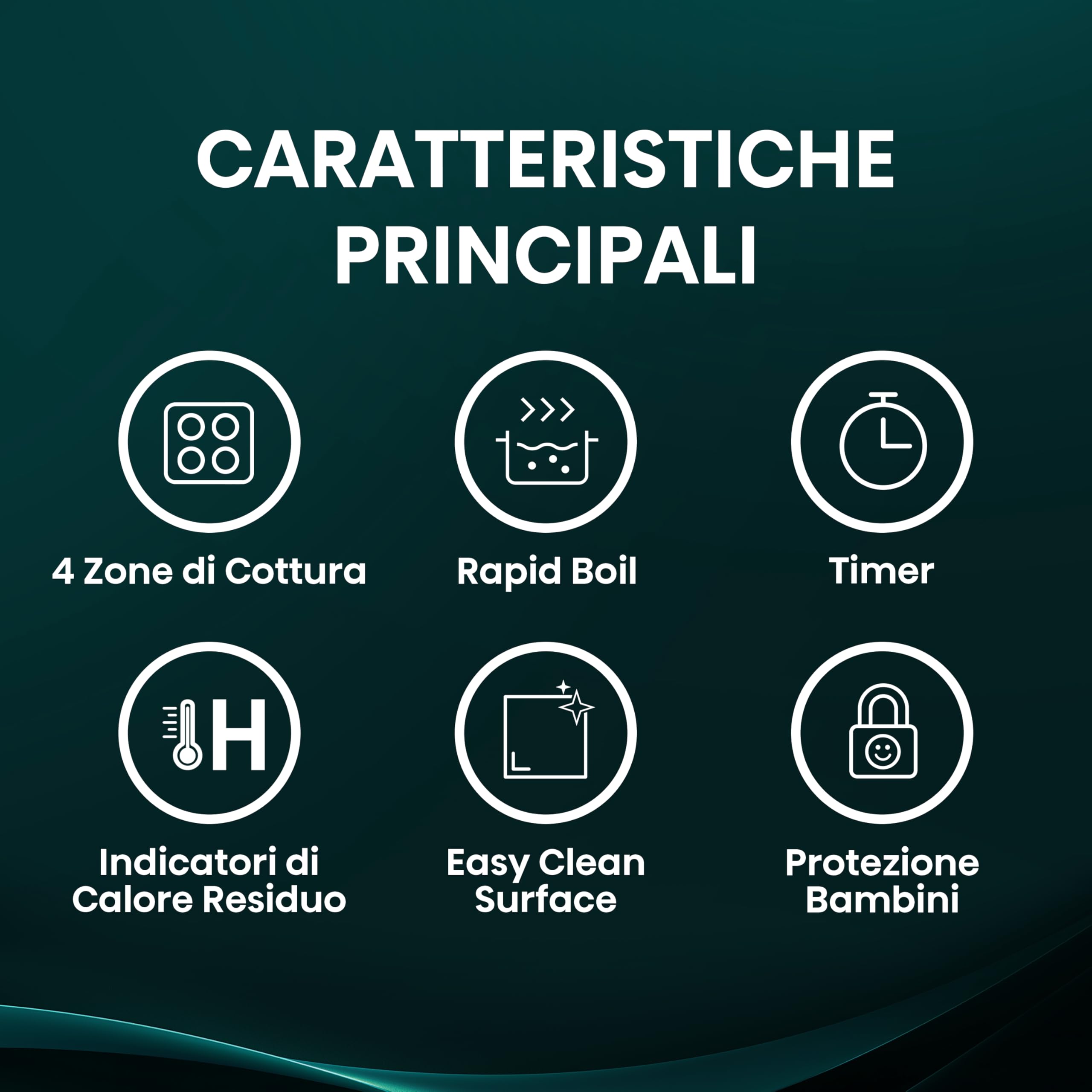 Hisense HIA64UK Piano cottura a induzione, Vetroceramica, 4 zone di cottura, Funzione Power Boost, Timer di cottura, Nero, 595 × 60 × 520 mm