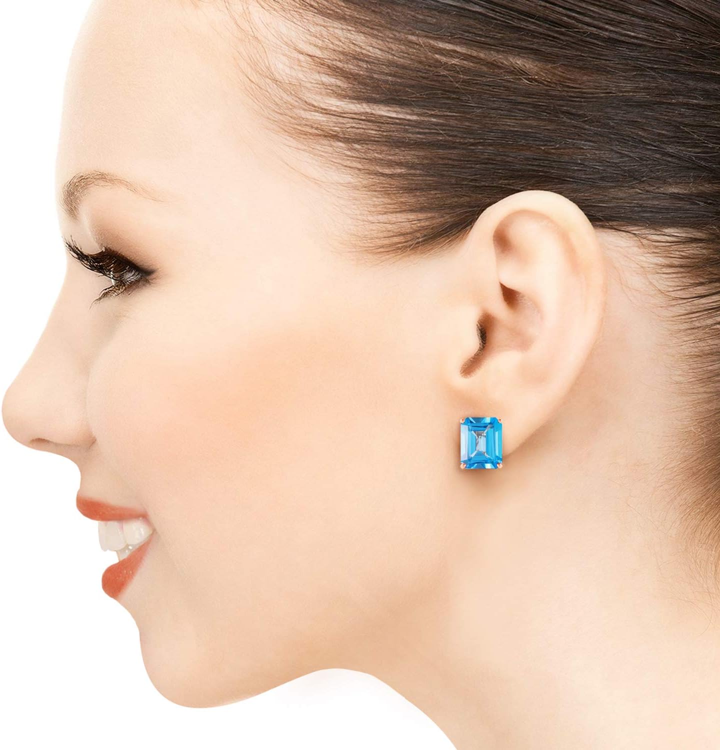 Galaxy Gold GG 14k Rose Gold 14kct Genuine Blue Topaz French Clip Earrings - Image 2