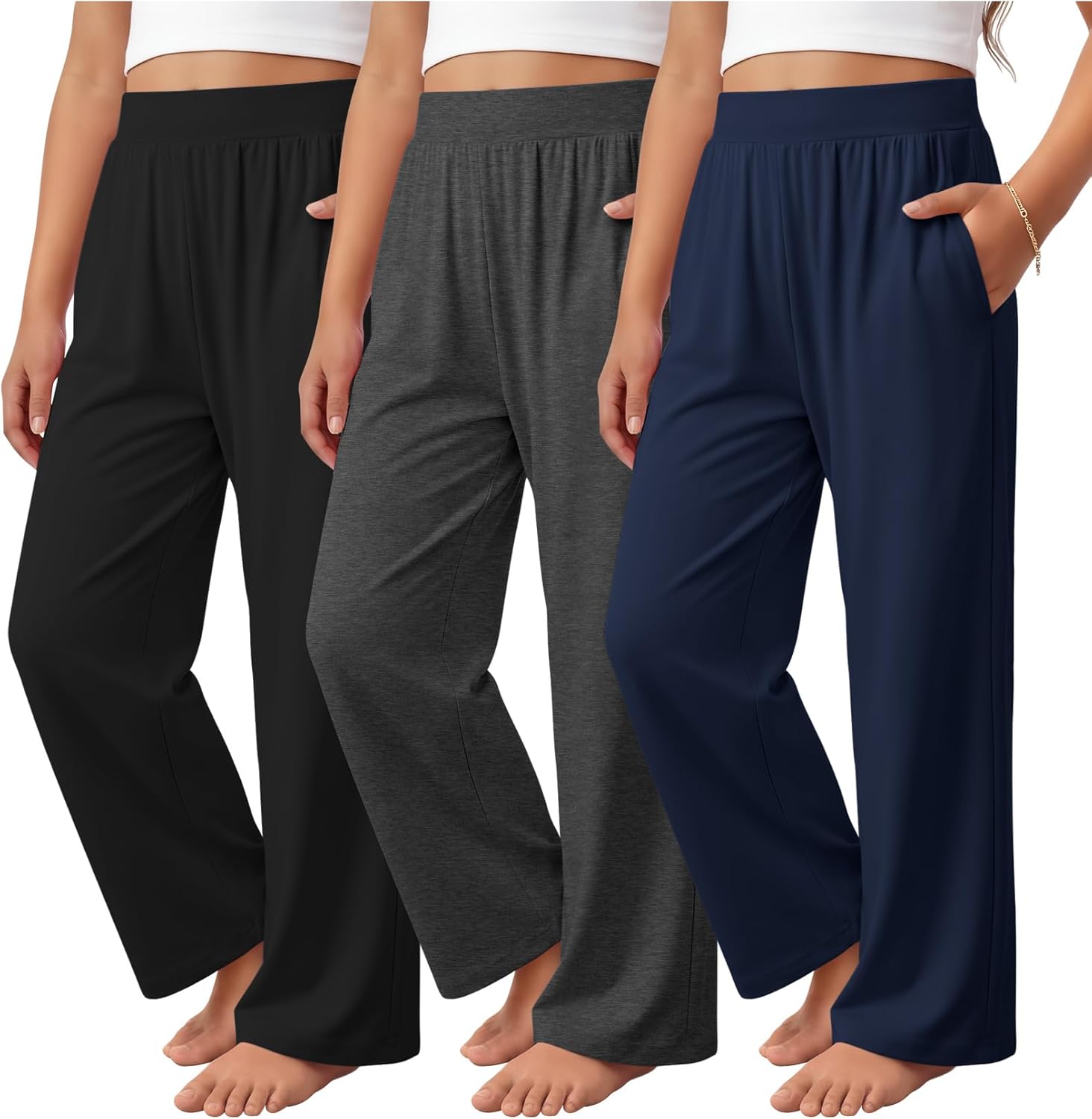 3 Pack Girls' Wide Leg Pants with Pockets 5-14 Y Teen Casual Lightweight Sweatpants Kids Baggy Summer Joggers