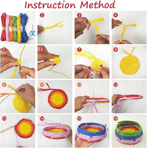 Miniatura 4 de FREEBLOSS Kit de tejido de canasta de rafia para principiantes, canasta de rafia creativa adecuada para proyectos de artes y manualidades y