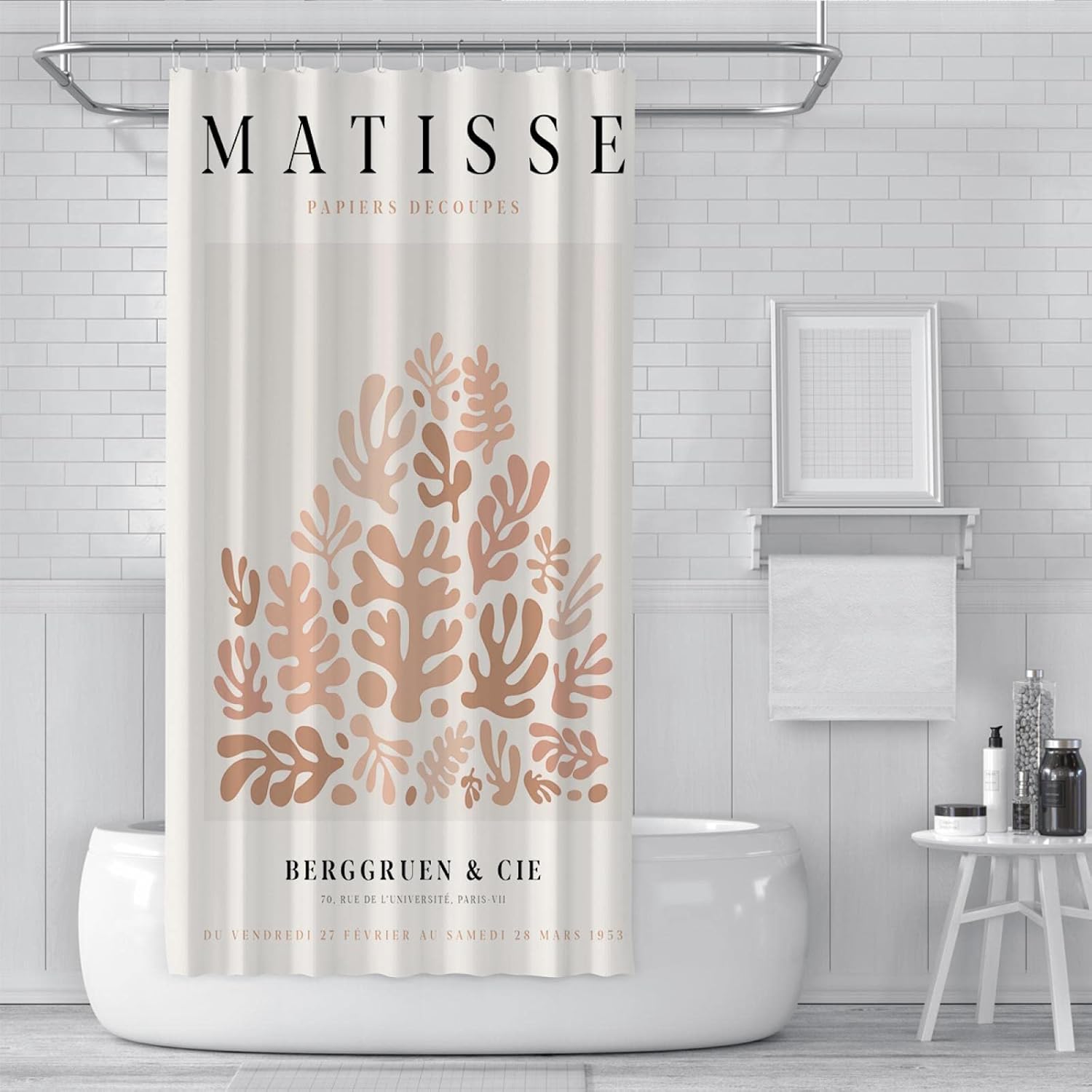 Henri Matisse Shower Curtain Liner Brown Series Abstract Shower Curtains with Hooks Waterproof Fabric Bath Curtains for Farmhouse Decor W60 x L79(in)