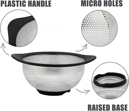 Miniatura 3 de Colador de acero inoxidable para coladores de metal y coladores de alimentos, juego de coladores de fregadero pequeños y grandes, agarre