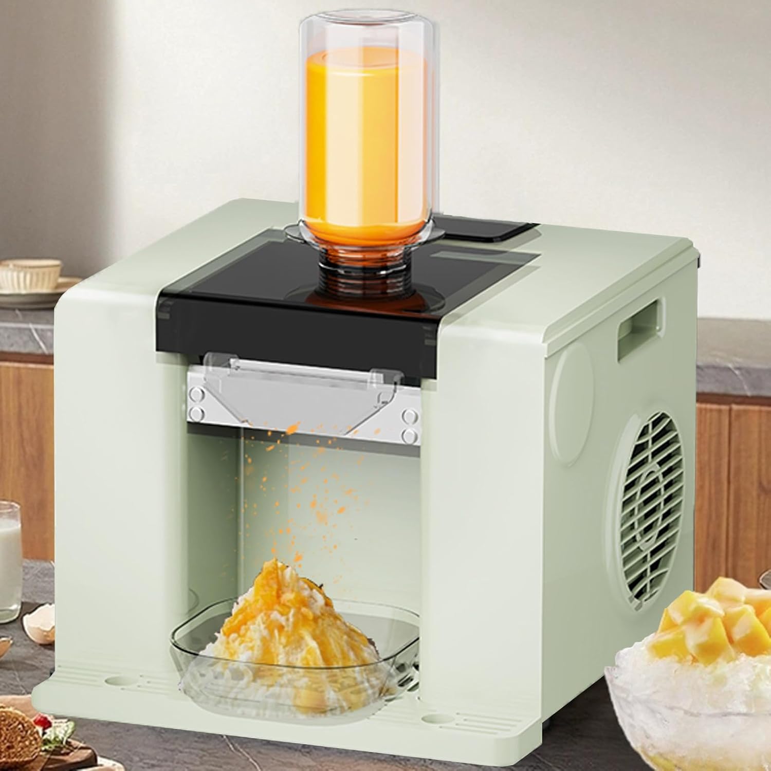 Home/Commercial Shaved Ice Machine, 60kg/24H Snowflake Ice Machine, Snow Cone Shaver, Slushie Maker for Desserts Shops, Food Truck, Restaurant,Green (Green)