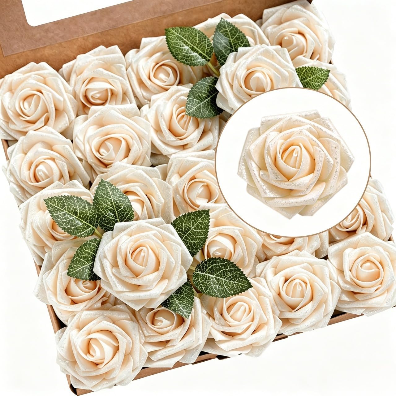 Photo 1 of Ling's moment Artificial Roses, Glowing Cream, 3 Inch 25 Pcs