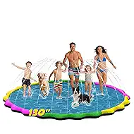 130” Extra Large Non-Slip Splash Pad for Kids & Dogs, 11FT Outdoor Water Sprinkler Pad, 0.5mm Thickened Tear-Resistant PVC, Kids Water Toy & Dog Pool for Backyard Family Fun