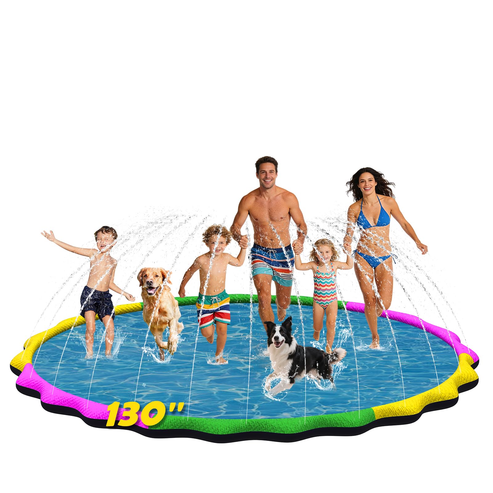 Almohadilla antideslizante extra grande de 130 pulgadas para niños y perros, almohadilla de aspersor de agua al aire libre de 11 pies, PVC resistente al desgarro de 0.5 mm de grosor, juguete