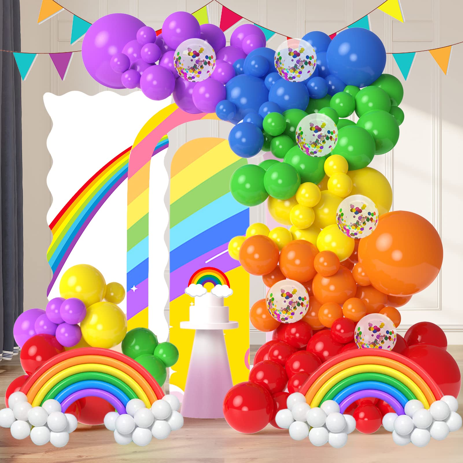 HGHRainbow Balloon Arch Kit 151PCS 18/12/10/5 inch Latex Colorful Party Balloons, Rainbow balloons for Rainbow Party Decorations Birthday Baby Shower Kids Party Supplies Arch Garland Decorations…