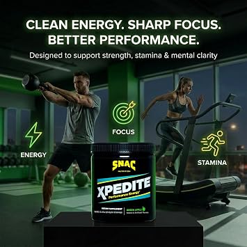 SNAC XPEDITE - Pre Workout Powder for Women & Men, Drink Supplement, Promotes Energy and Focus, Nitric Oxide Booster & Thermogenic, L-Carnitine, Beta Alanine, Green Apple Powder (30 Servings)
