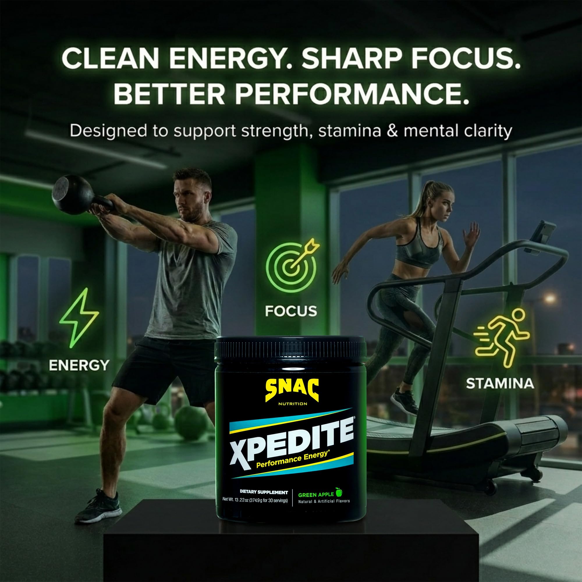 SNAC XPEDITE Pre-Workout Powder for Men & Women - Green Apple, 30 Servings — Amazon image 3
