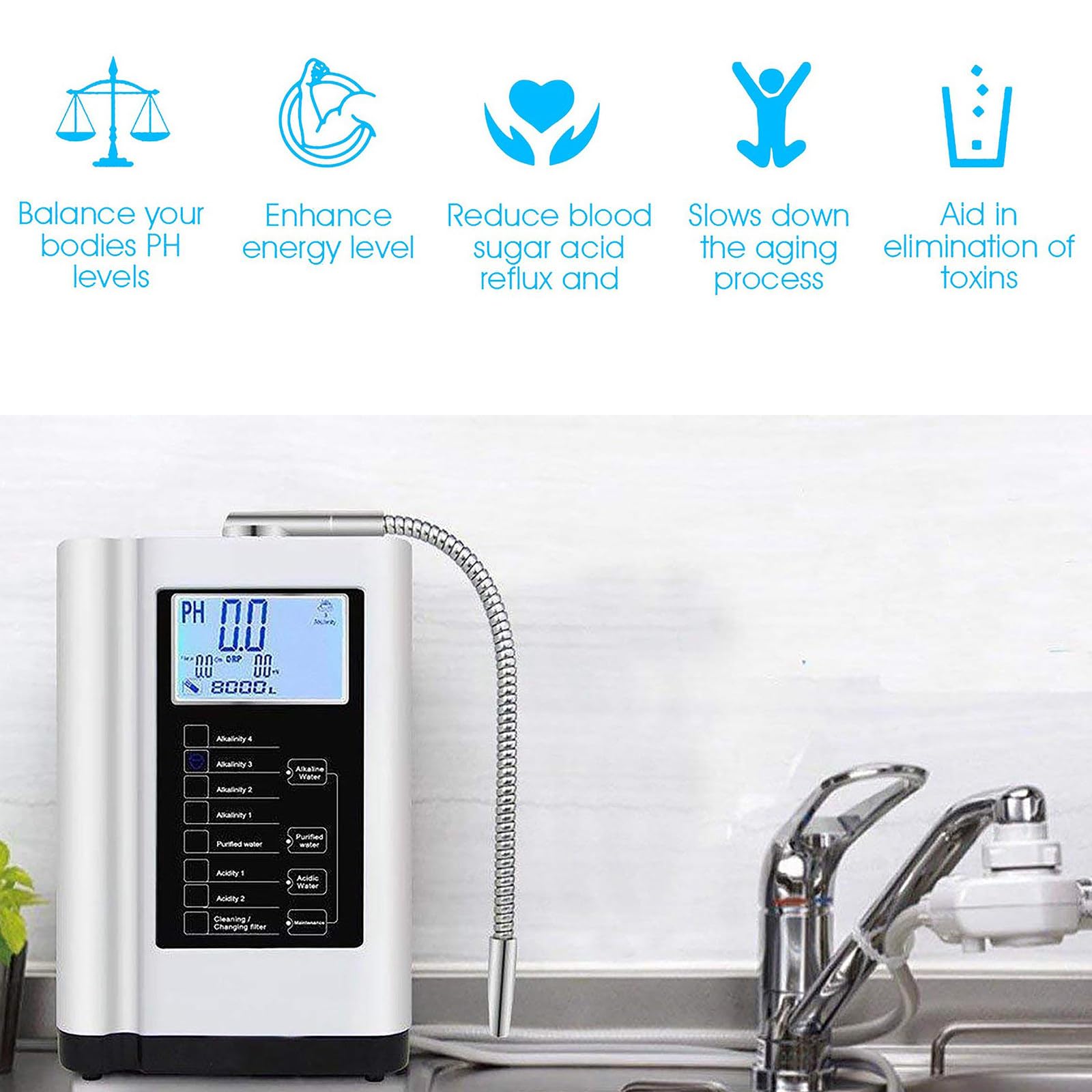 Filtro dell'Acqua, Macchina ionizzatore Acqua alcalina AG7.0, filtraggio dell'Acqua casa, Produce Acqua alcalina acida PH 3,5-10,5, Filtro per l'acqua Potabile acida alcalina Domestica,White
