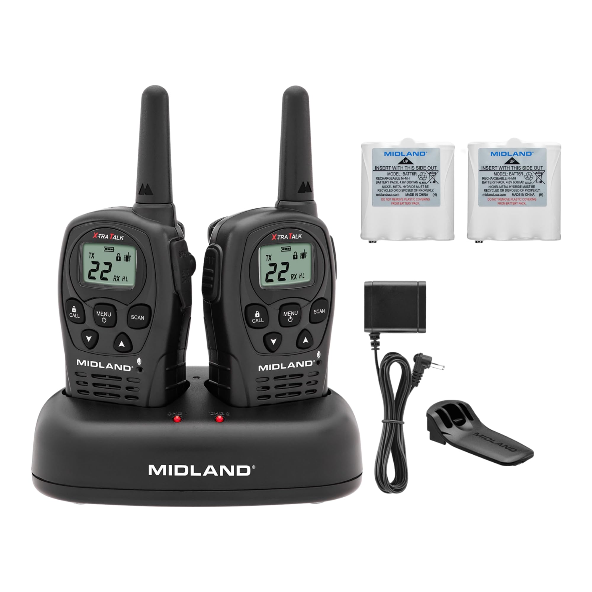 Midland - LXT500VP3, 22 Channel FRS Walkie Talkies with Channel Scan - Extended Range Two Way Radios, Silent Operation, Batteries Included (Pair Pack) (Black)