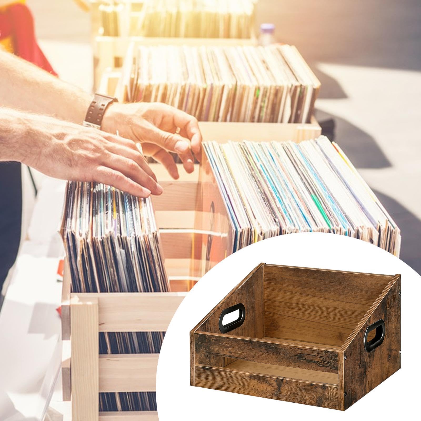 Cassa Porta Dischi in Vinile, Porta Dischi Rustico in Legno per Casa, Ufficio.