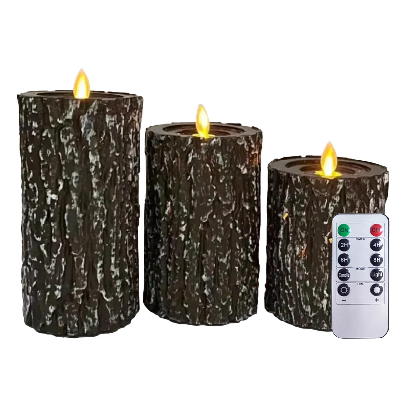 Velas a Pilas con Efecto Llama 3 Piezas de Decoración con Tronco Falso LED