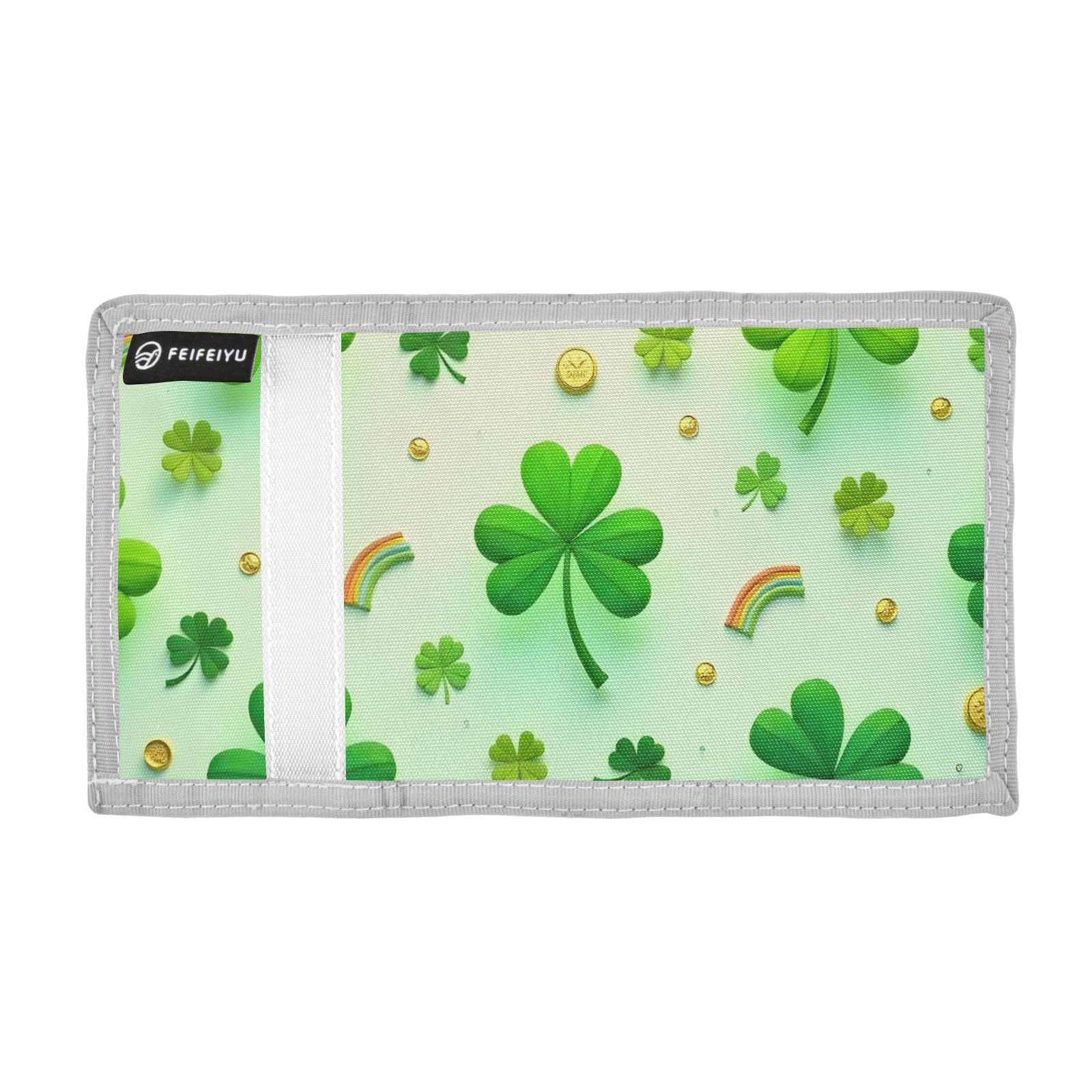 Bokkoy Green leaves pattern Durable Nylon Fabric Wallet for Boys and Girls - Multi-Functional with 2 Clear Pockets, Zipper Coin Compartment, 3 Card Slots & Keyring