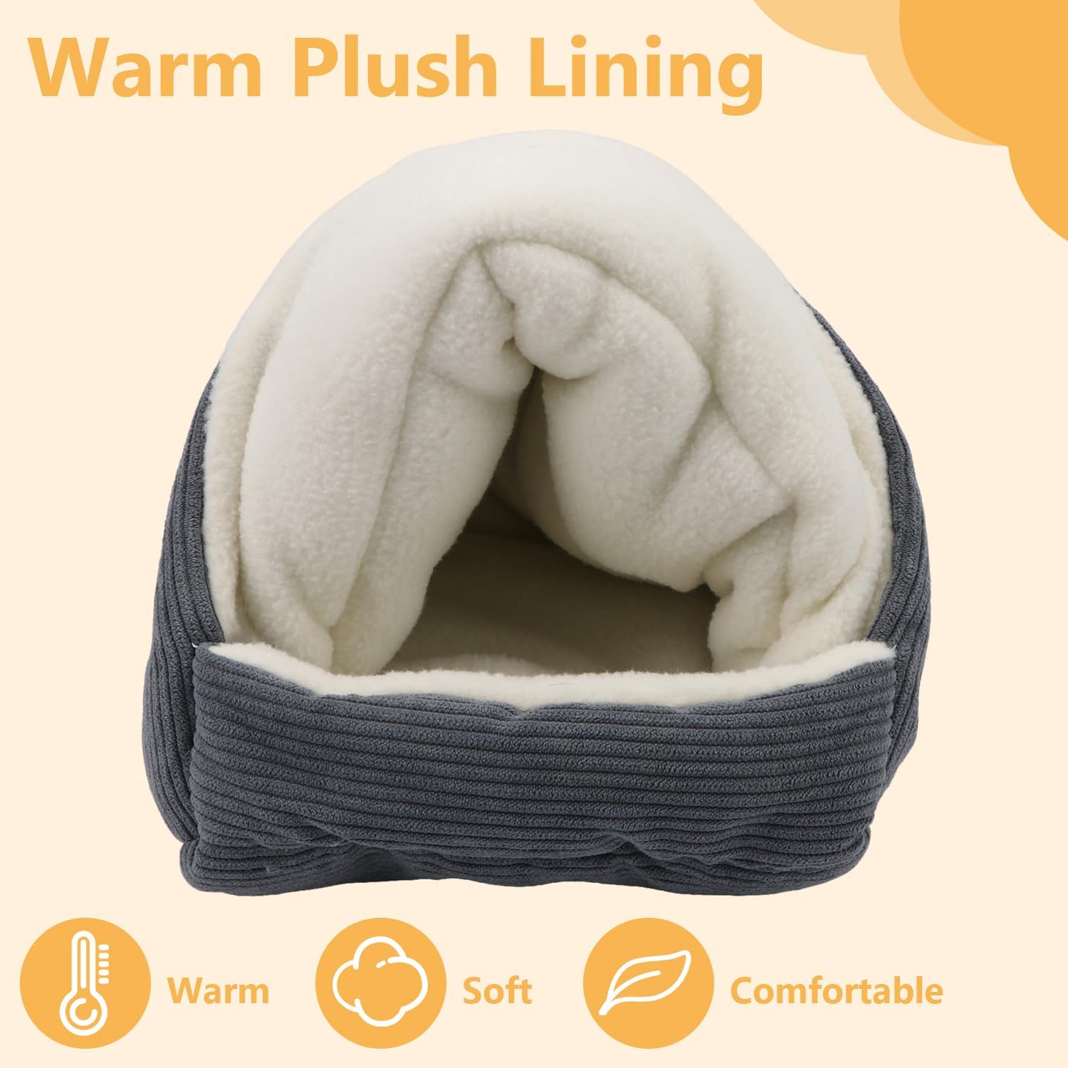 Winter Warm Bird Bed House for Cage, Hanging Hammock, Gray | Soft cotton warm, bright yellow attracts birds, metal hooks easy hang & washable, for parakeets/budgies/cockatiels/conures