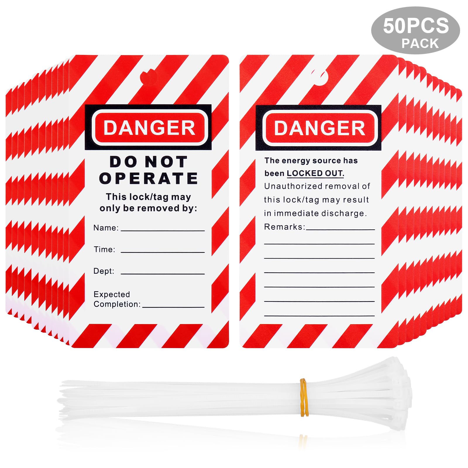 TKCHAX Lockout Tagout Tags 50 Pcs/Pack,Danger Do Not Operate Equipment Labels with 50 Zip Ties,OSHA Compliant Loto for Lock Out Tags Out,Equipment