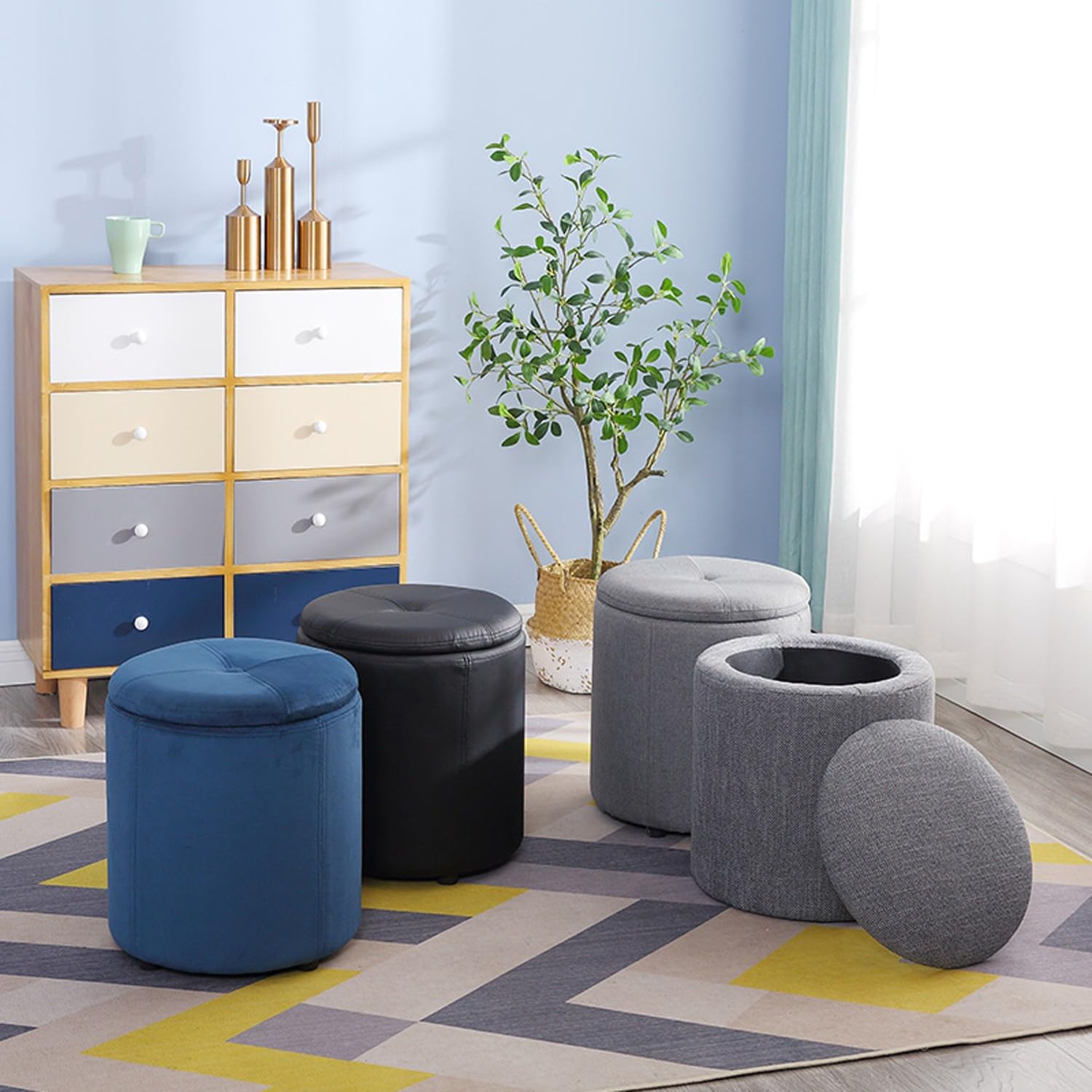 "pouffe contenitore Sgabello portaoggetti poggiapiedi in tessuto da soggiorno alla moda, grande capacit��, multifunzionale(Color:c)"