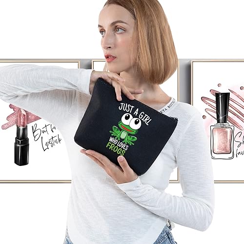 Miniatura 3 de LEVLO Bolsa de maquillaje cosmética de rana divertida, regalo para amantes de los animales, solo una chica que ama a las ranas, bolsa de maquillaje