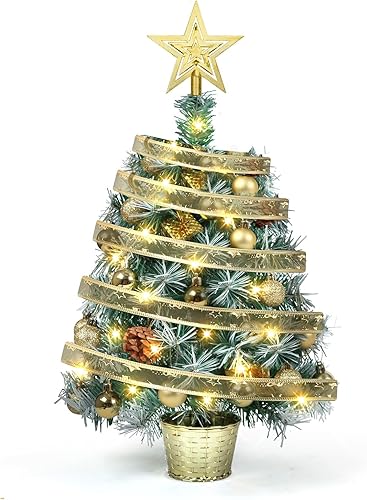 Miniatura 1 de Árbol de Navidad pequeño preiluminado, mini árboles de Navidad de mesa de 20 pulgadas, funciona con pilas nevadas, pequeños árboles artificiales con
