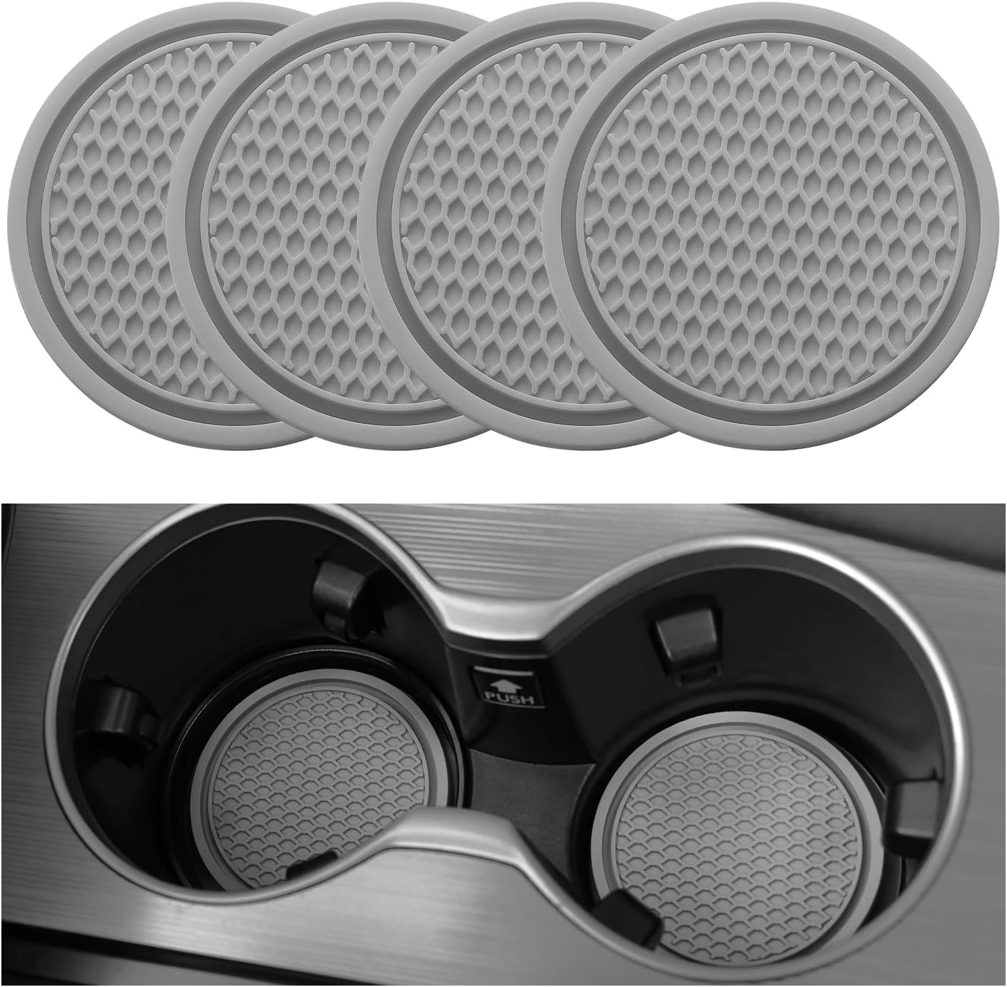 SINGARO Car Cup Coaster, 4PCS Universal Non-Slip Cup Holders Embedded in Ornaments Coaster, Car Interior Accessories, Gray