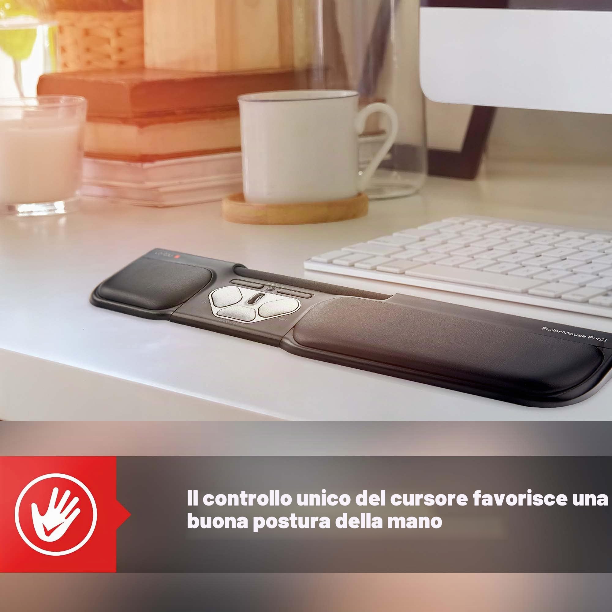 Contour RollerMouse Pro3 Mouse ergonomico RSI, Tunnel Carpale Dolore alla Spalla, Non raggiunge, non impugna, non affatica, Scorciatoie personalizzabili, velocità regolabile, USB con cavo Mac e PC