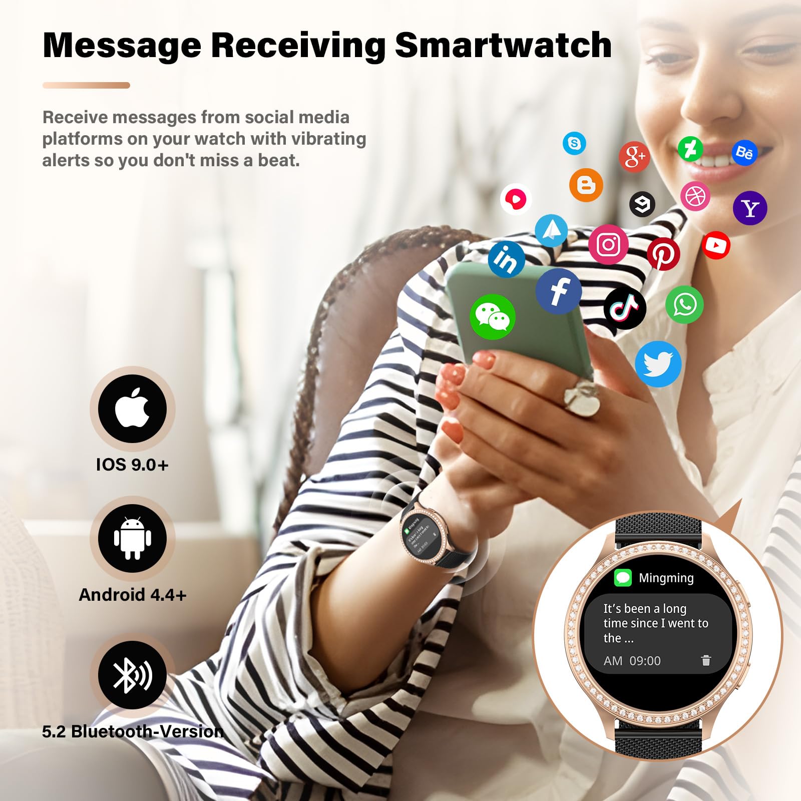 RifePhi Damen Smartwatch 1.32 Zyklustracker SpO2 Schlafanalyse IP67 wasserdichte Sportuhr Anruffunktion Schrittzähler Herzfrequenzmesser Kompatibel iPhone Android