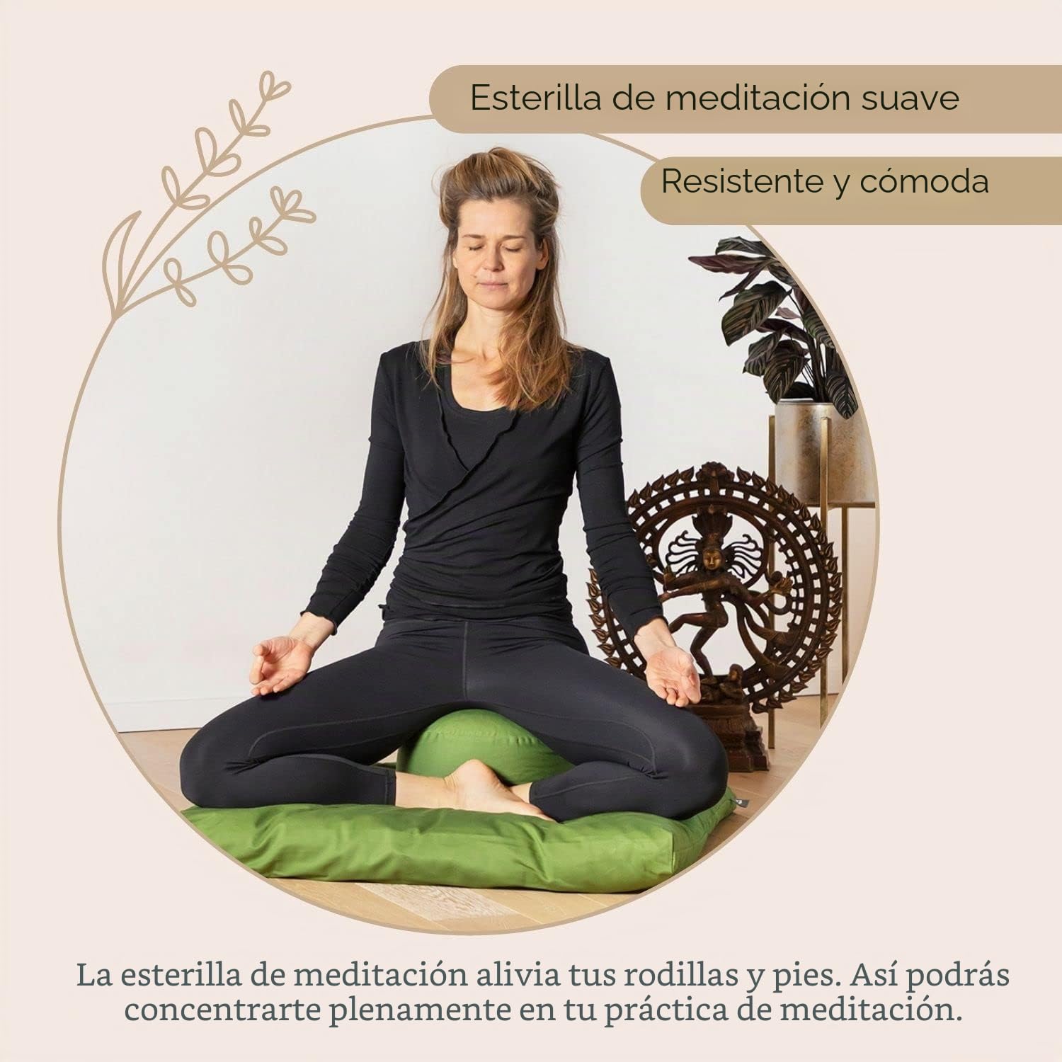 Bodhi Zabuton - Esterilla de meditación para yoga (80 x 80 x 5 cm, con funda extraíble de algodón 100% orgánico, con cremallera)