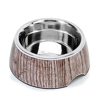 Basil Stainless Steel Food Water Feeding Bowls (Melamine Bowls Printed Multi Color Wooden & Size: Small) for Pets, Dogs, Cats, Puppy