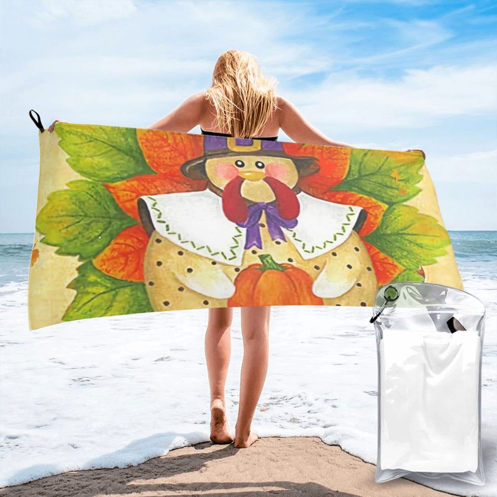 Lawenp Thanksgiving Garden Flag Microfiber Beach Towel Adults Large Quick Drying Bath Towel Travel Towels with Pouch 31.5"x63"