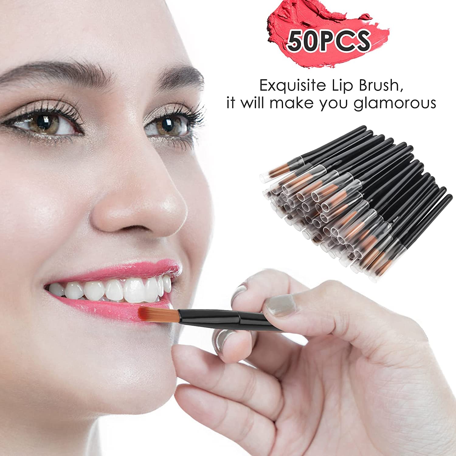 50 Cepillos Labios,Pinceles Desechables Cepillo de Labios Desechable Cepillo,Aplicador Labial Desechable Pintalabios Varitas Maquillaje,Desechable Pinceles Lápiz Labial,Aplicador Varitas Brillo Labial