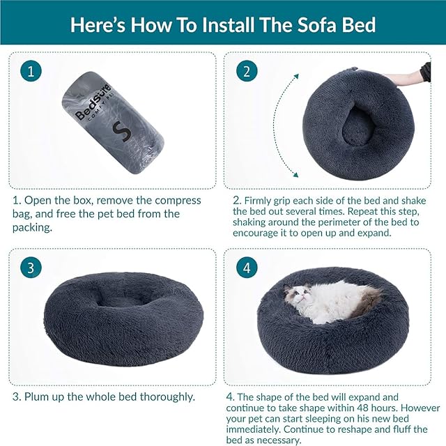 Foto 4 de 7 de Lukery Cama de Perro de Felpa Suave y cálida Donut Cama para Redonda Gato Lavable a máquina Cama para Dormir…