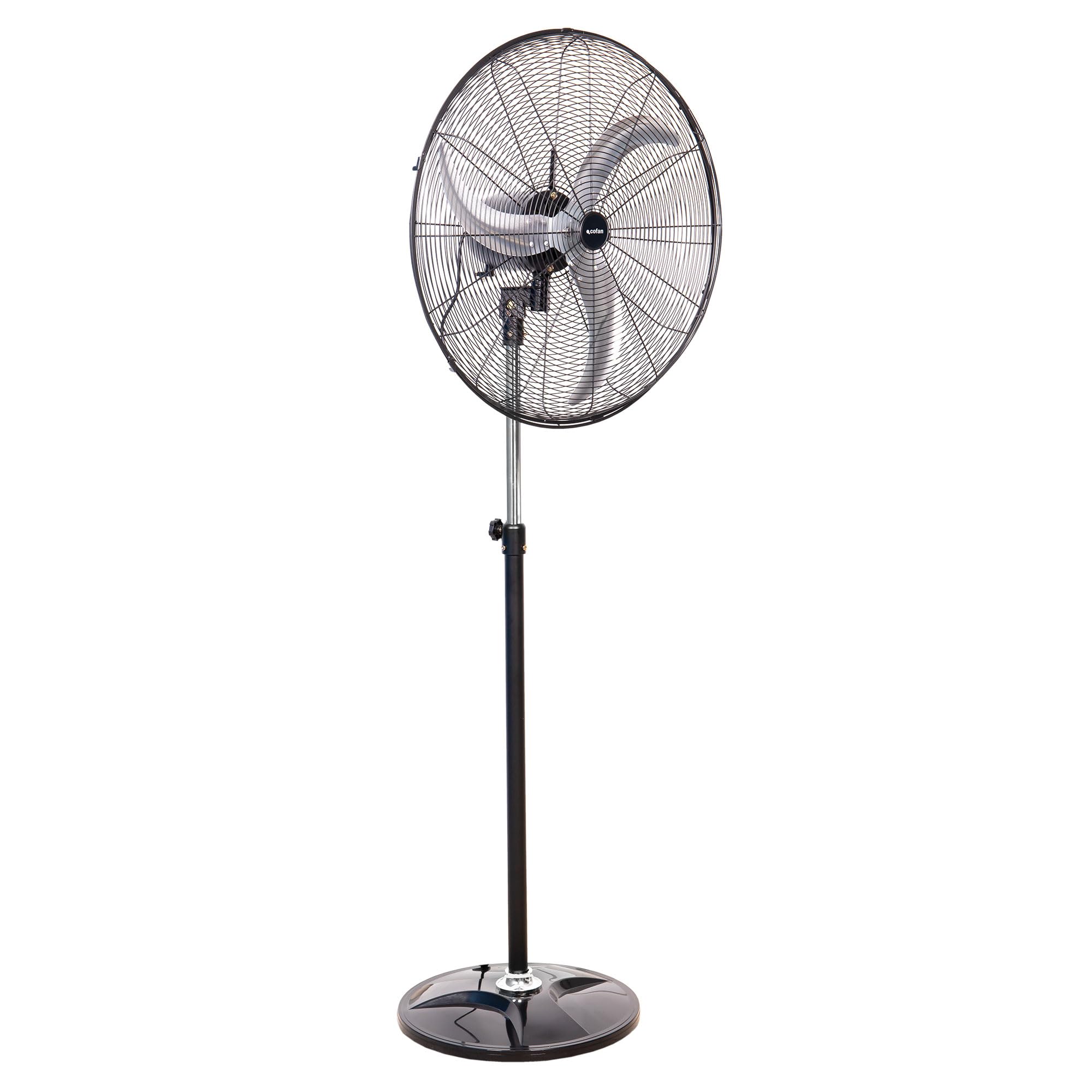 Cofan Ventilador de Pie Industrial con 3 Velocidades Ø65 cm, Motor Potente 200 W, Oscilante, 3 Aspas de Aluminio de Alto Rendimiento, Altura de 155 cm, Color Negro