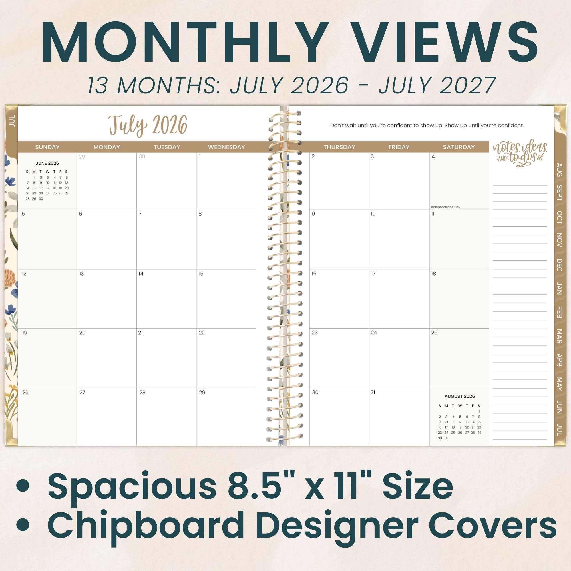 bloom daily planners Agenda scolaire 2026-2027 (21,6 x 27,9 cm) à couverture rigide (juillet 2026 à juillet 2027) – Planificateur d'objectifs pour femme – Agenda mensuel et hebdomadaire inspirant