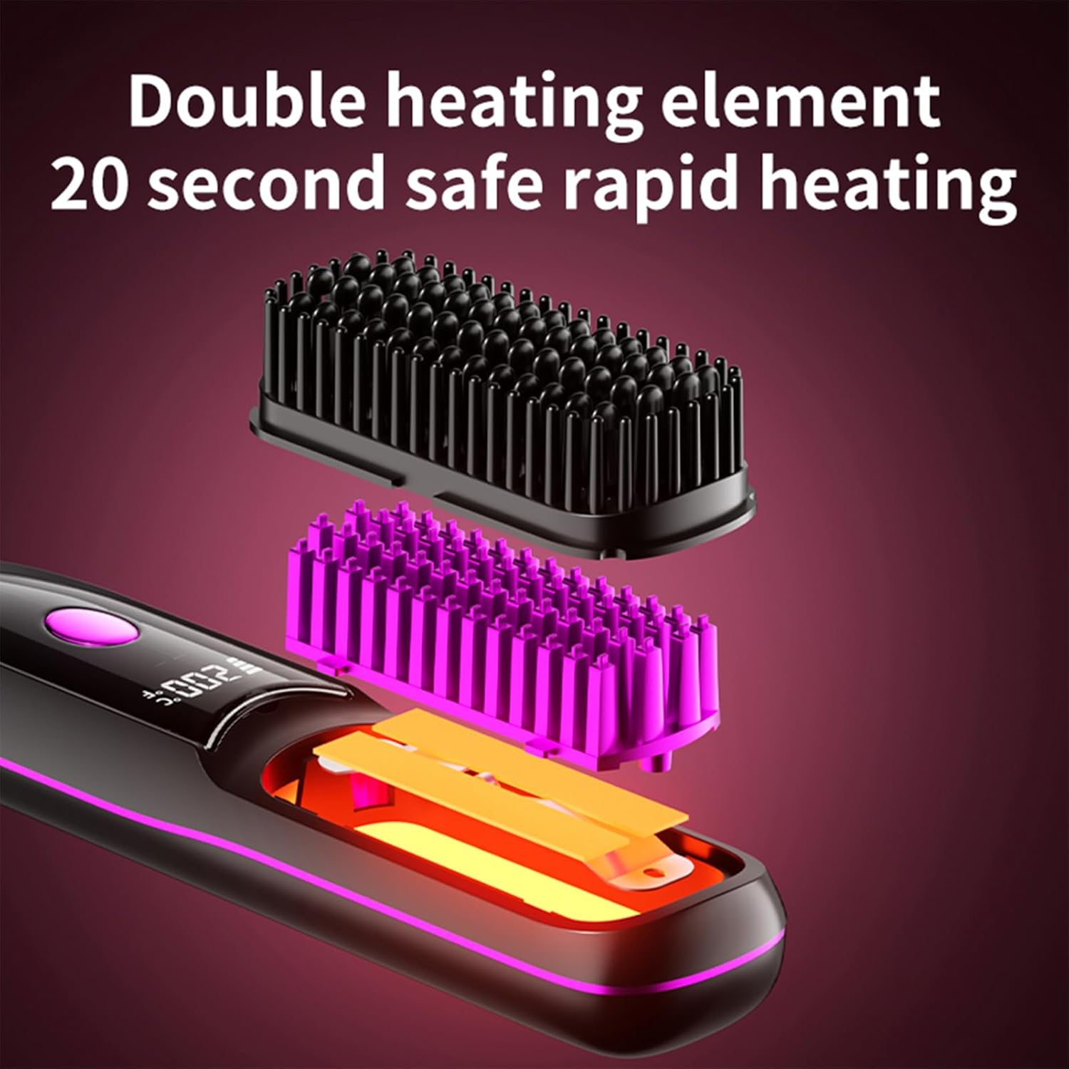 USB Rechargeable Hair Straightener Brush Fast Heating 3 Temperature Settings for Home Travel